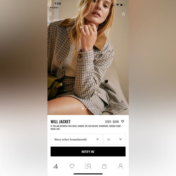 Sézane Houndstooth Will Jacket with Tan Corduroy Collar - Picture 7 of 8